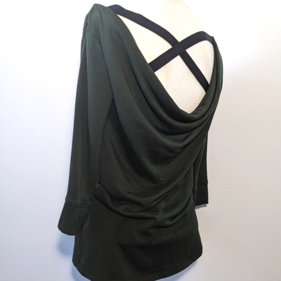 Beyond Yoga Crossed X Cowl Cozy Fleece Back Pullover Sweatshirt Forest Green XS - Picture 5 of 11